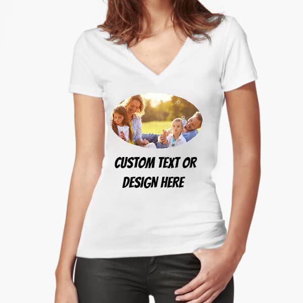 Custom V-Neck T-Shirts for Women Add Your Own Design Text Front Back Side Personalized