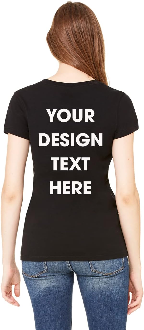 Custom V-Neck T-Shirts for Women Add Your Own Design Text Front Back Side Personalized