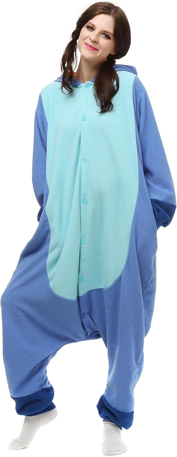 Wishliker Adult Onesie Animal Pajamas Halloween Cosplay Costumes Party Wear Blue