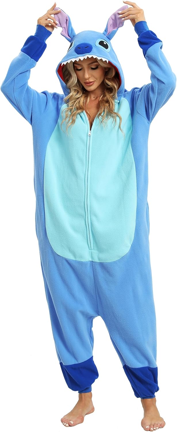 Wishliker Adult Onesie Animal Pajamas Halloween Cosplay Costumes Party Wear Blue