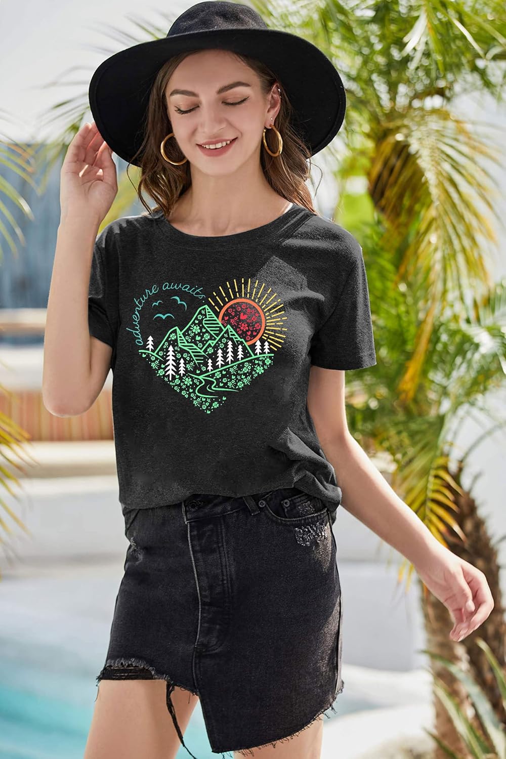 Adventure Awaits T-Shirt Women The Great Outdoors Shirt Wanderlust Explore More Tee Nature Hiking Camping Tee Shirts