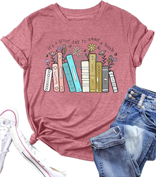 PECHAR Banned Book T Shirt Womens It's a Good Day to Read a Book Graphic Tee Tops Reader Lover Gifts Blouse Shirts