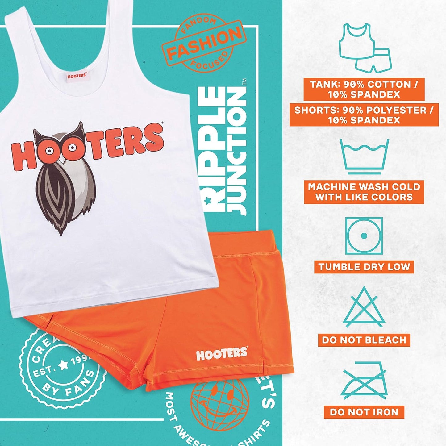 Ripple Junction Hooters Girl Iconic Waitress Outfit Includes Tank Top and Shorts Set Officially Licensed